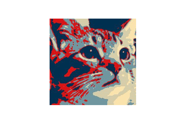 a photo of Bonny &ldquo;Bonald&rdquo; Baloney, a tabby cat, done in the style of shepard fairey's HOPE poster for obama